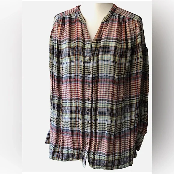 Free People Come On Over Plaid Button-Up Blouse - Picture 2 of 7